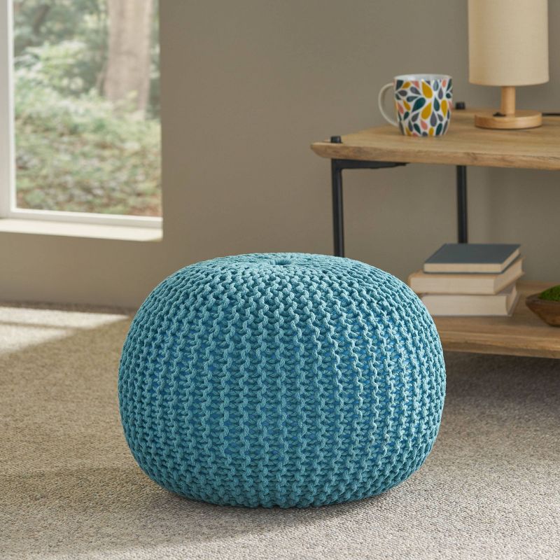 Nahunta Modern Knitted Cotton Round Pouf - Christopher Knight Home, 3 of 12