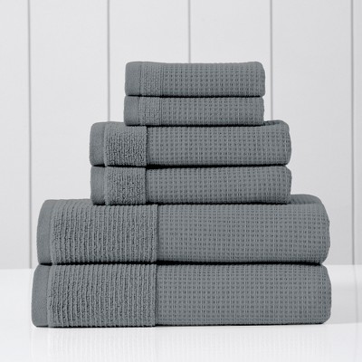 Carbon Gray Cotton Waffle-Rib 6-Piece Towel Set