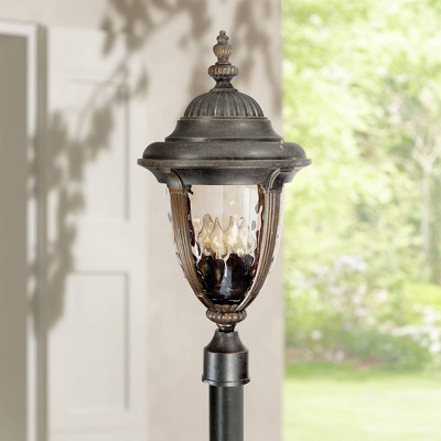 Bellagio Bronze Outdoor Post Light with Champagne Hammered Glass