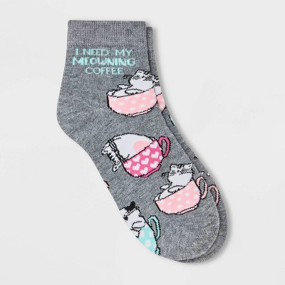 Women's "Meowning Coffee" Ankle Socks - Xhilaration™ Charcoal Gray 4-10
