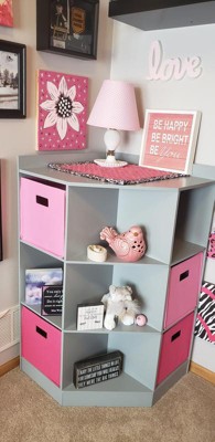 5pc Kids' Corner Cabinet Set with 4 Bins Set Gray/Hot Pink - RiverRidge Home