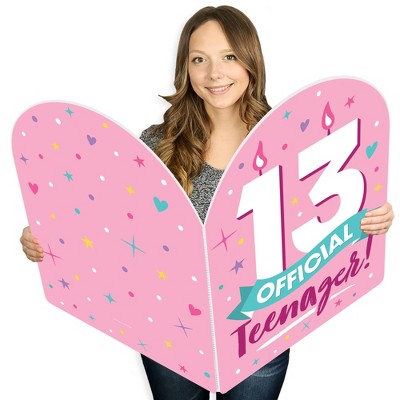 Big Dot of Happiness Girl 13th Birthday - Happy Birthday Giant Greeting Card - Big Shaped Jumborific Card