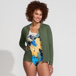 Lands' End Women's SunShade UPF 50 Long Sleeve Hooded Full Zip Rash Guard - 1 of 4