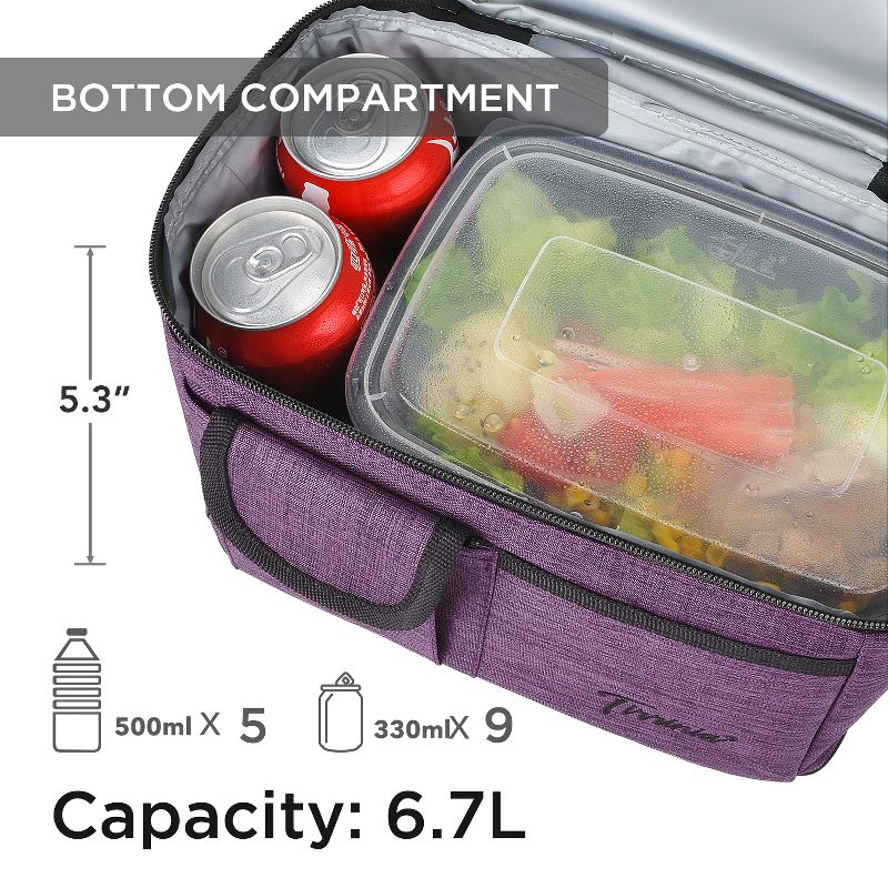Tirrinia Insulated Lunch Bag, Leakproof Thermal Bento Cooler Tote for Women and Men, Dual Compartment with Shoulder Strap, 10.2" x 7.5" x 9", 5 of 10