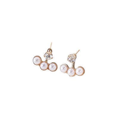 Slickblue Women's Earrings, Front Back Gold Triple Pearl, Faux Diamond Stud, Stud Style, Gold Pearl, 0.5"