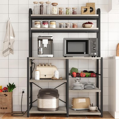 6-Tier Bakers Rack with Storage Cabinet & Built-In Power Outlets – Microwave Stand & Kitchen Organizer for Kitchen and Dining Room