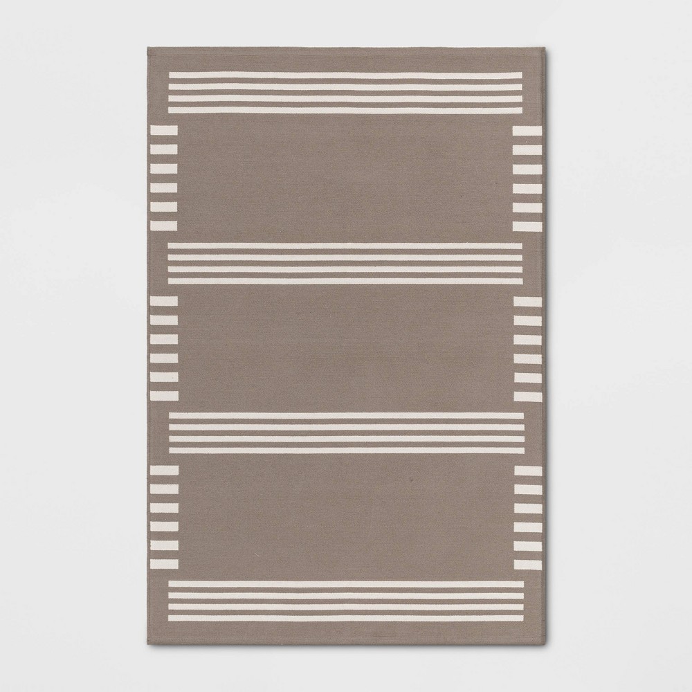 Photos - Doormat 4'x5'6" Block Striped Area Rug Tan - Room Essentials™