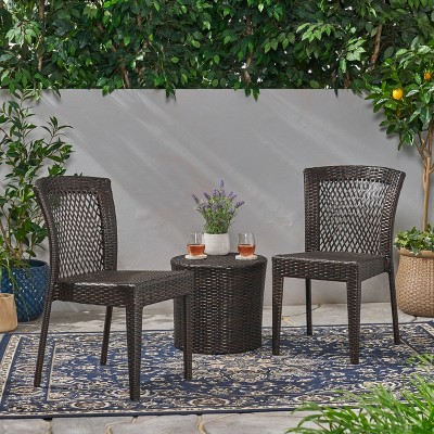 Christopher Knight Home Ashton Outdoor Wicker 3 Piece Stacking Chair Chat Set, Multibrown