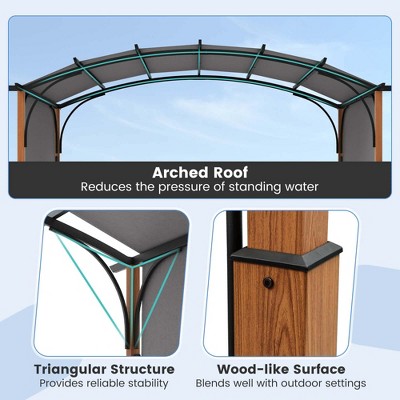 Gray and Wood 10x12 FT Outdoor Pergola with Retractable Canopy