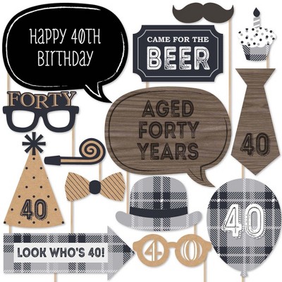 Big Dot of Happiness 40th Milestone Birthday - Birthday Photo Booth Props Kit - 20 Count