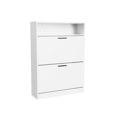 VYNXARIA Shoe Storage Cabinet with 2 Flip Drawers - Wood Hidden Organizer, Freestanding Slim Design for Entrance, Living Room, Hallway, Bedroom ,White
