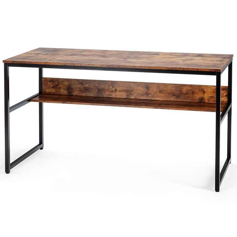 Tangkula 55" Industrial Computer Desk Contemporary Writing Table with Storage Shelf  Coffee/Antique/Natural, 5 of 6