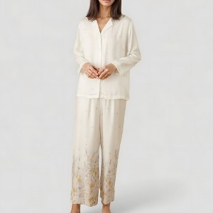 Anna-Kaci Lounge Women's Floral Hem Pajama Set with Long Sleeve Top and Relaxed Fit Wide Leg Pants - 1 of 4