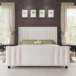 AMERLIFE Velvet Upholstered Platform Bed with Vertical Channel Tufted Headboard/Wingback - 1 of 4