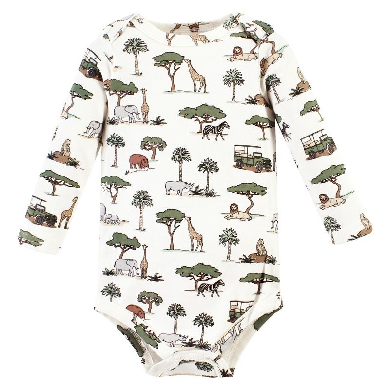 Hudson Baby Cotton Long-Sleeve Bodysuits, Going On Safari 3-Pack, 4 of 6