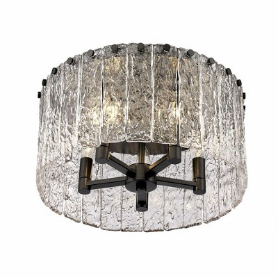 Glacier Matte Black Steel and Glass Drum LED Flush Mount