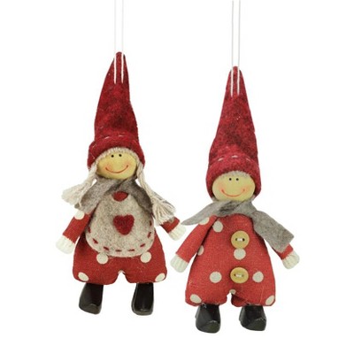 NORTHLIGHT 2ct Polka Dot Boy and Girl Ornament Set 5.5" - Red/White