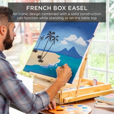 Black Adjustable Pine Wood French Easel with Paint Supplies