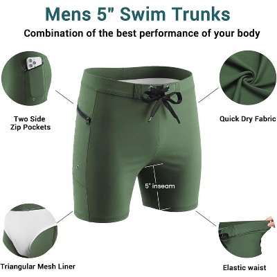 Ekouaer Mens Tight Swim Trunks Quick Dry Swim Briefs 5 inches Swimwear Zip Pockets Bathing Suit with Mesh Lining Palm Tree Blue XL — фото 4