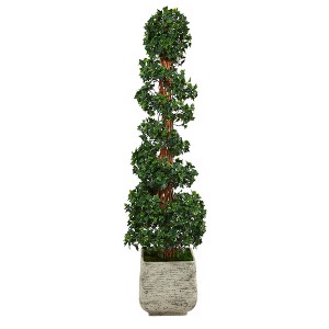 Nearly Natural 70-in English Ivy Topiary Spiral Artificial Tree in White Planter (Indoor/Outdoor) - 1 of 4