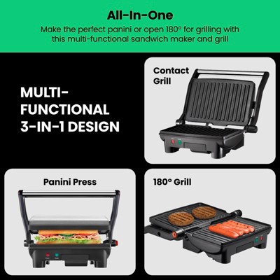 Chefman Stainless Steel 2-Slice Electric Panini Press Grill