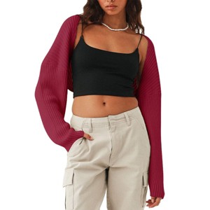 Womens Sweater Bolero Open Front Cropped Sweater Cardigan Long Sleeve Rib Knit Tops Cropped Cardigan Shrugs for Sleeveless Dress - 1 of 4