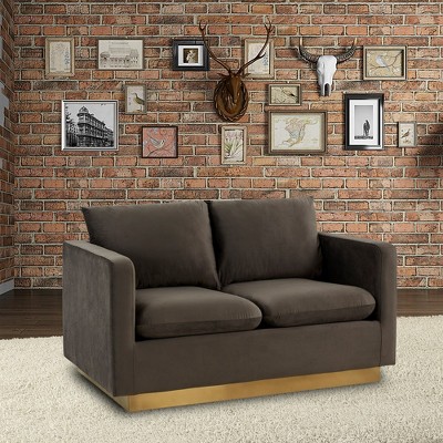 Modern Mid-Century Gray Velvet Loveseat with Gold Frame