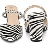 Perphy Women's Zebra Print Pointed Toe Rhinestones Strap Chunky Heel Mules - 2 of 4