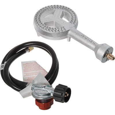 GasOne High Pressure Cast-Iron Burner Head with Brass Fitting Orifice with 0-20 Psi High Pressure Regulator & Hose Complete Kit