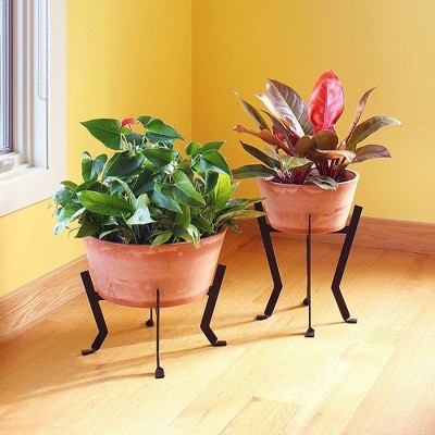 Rustic Terra Cotta Planter with Black Wrought Iron Stand