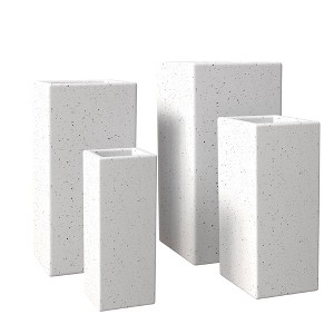 LeisureMod Terra 4-Piece Fiberstone and MGO Clay Planter Set Tall Square Planter Pot for Indoor and Outdoor - 1 of 4