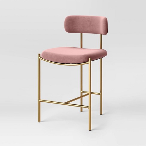 Orion Luxe Backed Counter Height Barstool with Brass Legs Blush Velvet Threshold