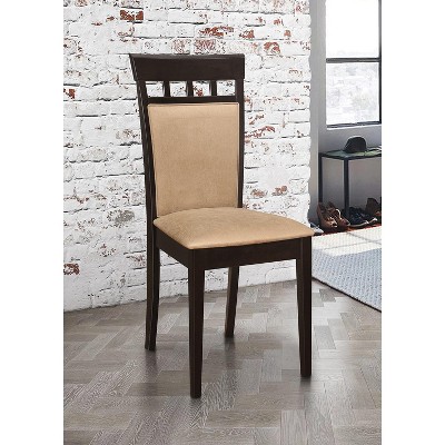 Set of 2 Brown Microfiber Upholstered Wooden Side Chairs