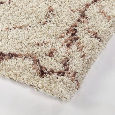 Cream and Brown High Pile Stain-Resistant Rectangular Area Rug