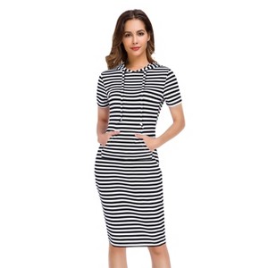 BLUEMING Womens Hoodie Dresses Short Sleeve Pockets Knee Length Bodycon Dresses Casual Midi Dresses - 1 of 4