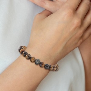 Chisel Stainless Steel Antiqued and Polished 10mm Tiger's Eye Stretch Bracelet - 1 of 3