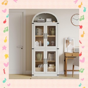 Garvee Arched Bookshelf with Doors - Glass Doors - 15.83 inches deep by 71.4 inches tall rustic ambiance premium wood display cabinet - 1 of 4