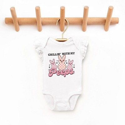 The Juniper Shop Chillin With My Peeps Checkered Baby Flutter Sleeve Bodysuit