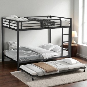 Mshliw Full Over Full Metal Bunk Bed with Twin Trundle, Heavy-Duty Frame, Guardrail Safety, Noise-Free Design, Space-Saving Bed for Kids or Guests - 1 of 4