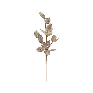 Storied Home Faux Leaf Stem with Beads and Glitter, Gold Color and Ice Finish - 1 of 1