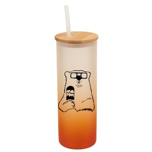 Elanze Designs Ice Cream Polar Bear With Sunglasses Orange Frosted Gradient Glass Tumbler with Bamboo Lid & Straw 25 ounce Reusable Iced Coffee or - 1 of 4