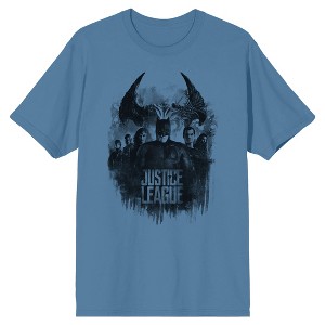 Justice League Movie Superheroes and Steppenwolf Men's Blue Fog T-shirt - 1 of 2