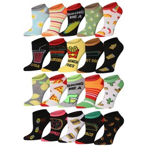 Tipi Toe Women's 20 Pairs Colorful Fruits Food Striped Patterned Low Cut/No Show Socks - 1 of 1