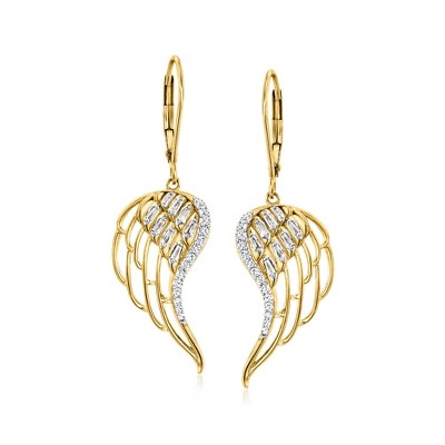 Ross-Simons 0.50 ct. t.w. Diamond Angel Wing Drop Earrings in 18kt Gold Over Sterling
