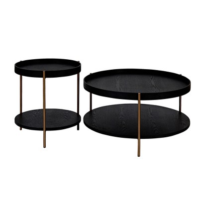Vynxaria Black Nesting End Tables - 2-Piece Modern Round Coffee Table Set