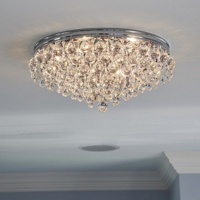 Calypso 20" Polished Chrome 6-Light Flush Mount with Clear Crystal Drops