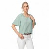 Anna-Kaci Women's Short Sleeve V-Neck Blouse with Gathered Shoulder Detail and Long Neck Tie Accent - 2 of 4