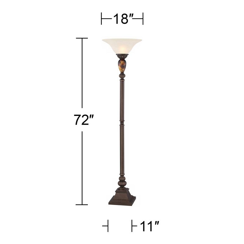 Kathy Ireland Vintage Torchiere Floor Lamp 72" Tall Bronze Tortoise Shell Font Frosted Glass Shade for Living Room Reading House, 5 of 9