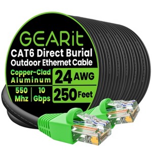 GEARit Cat6 CCA Outdoor Ethernet Cable for Direct Burial, Black - 25 Feet - 1 of 4