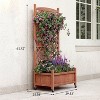 Wood Planter Box With Trellis For Plant & Flower, Raised Garden Bed With Wheels, Standing Vertical Horticulture Trellis Planter With Drainage Holes - 2 of 4
